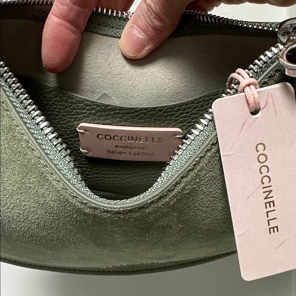 Coccinelle Purse NWT light green suede Italian wear on shoulder wrist crossbody - Picture 5 of 15